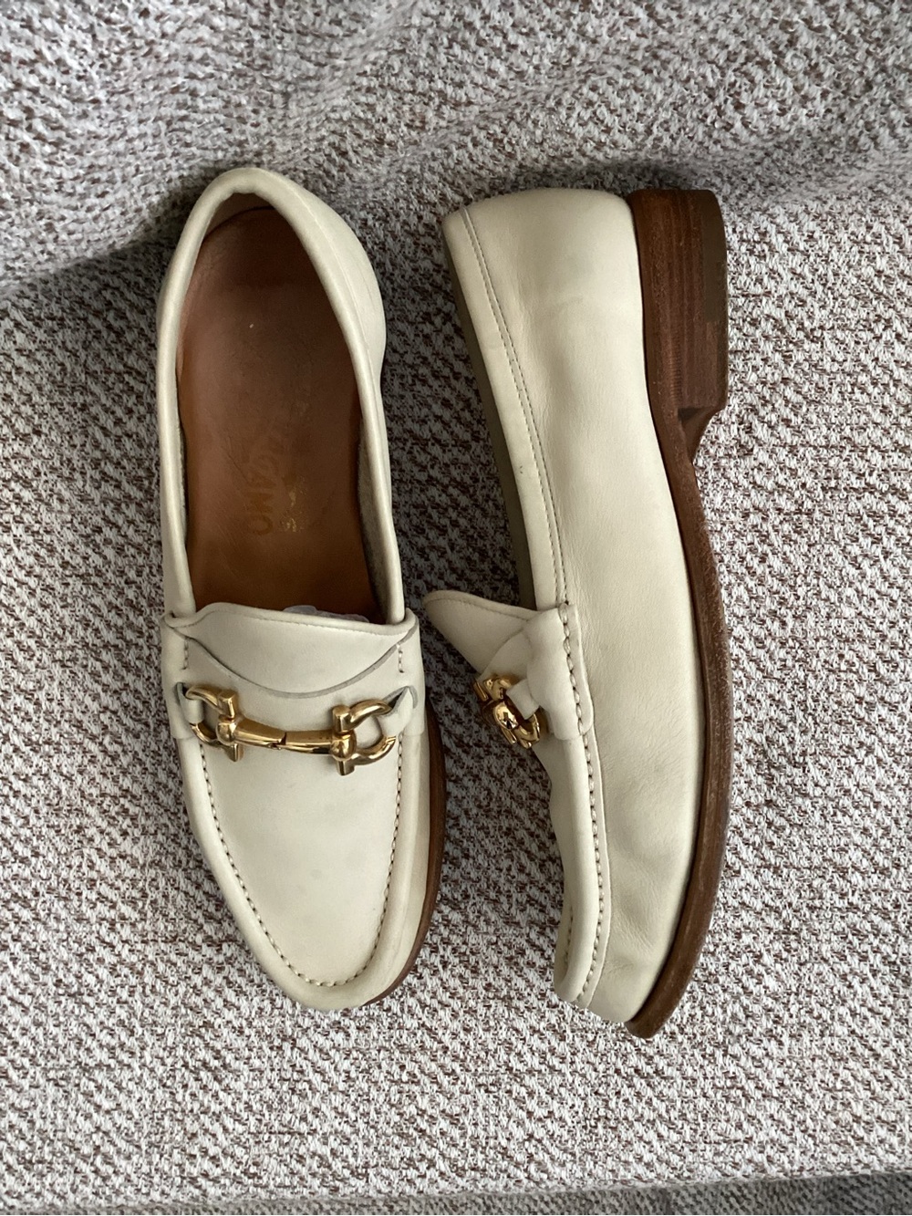 Salvatore Ferragamo Leather Cream Loafers, Size 6.5 - Picture 2 of 12